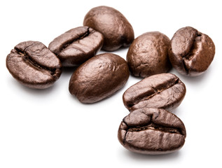 roasted coffee beans isolated in white background cutout