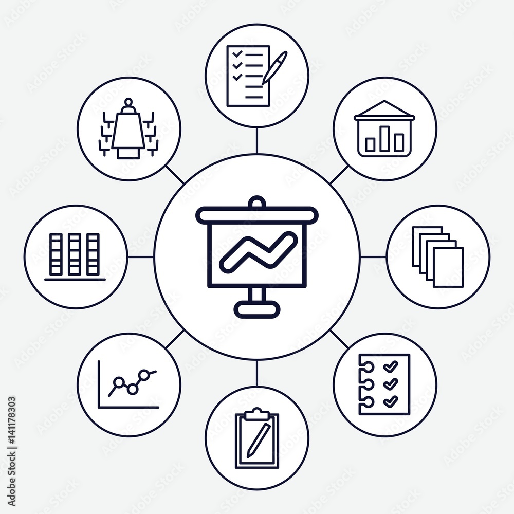 Poster set of 9 report outline icons