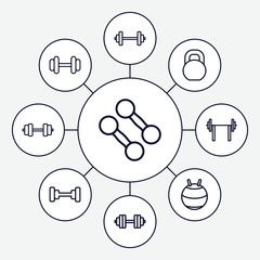 Set of 9 dumbbell outline icons