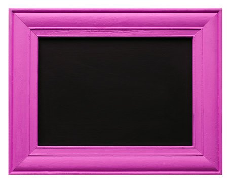 Pink picture frame with blackboard inner, isolated on white background.