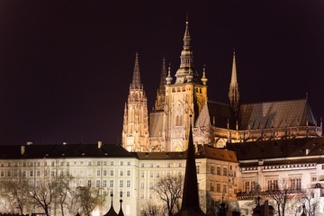 St. Vitus Cathedral and Prague Castle at night, Prague, Czech Republic.