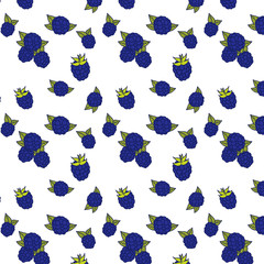 Bramble. Seamless pattern. Vector color texture with forest berries. Hand drawn illustration with blackberry branches. © YuliaShlyahova