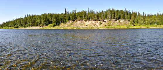Panorama, wild Ural river.