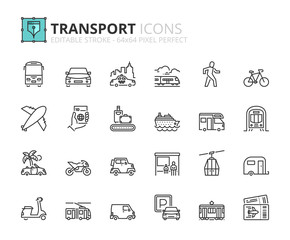 Outline icons about transport