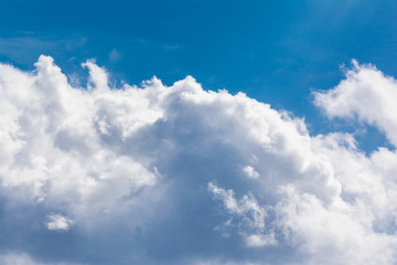 Naklejka na ściany i meble White Clouds Blue Sky Fluffy Sun Flare Airplane Trail Sunny Daytime Texture Background