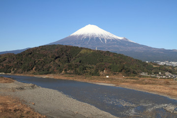 Fuji river and Mt. Fuji in Shizuoka, Japan