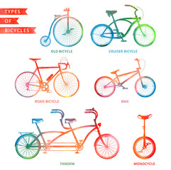 Types of watercolor bicycles
