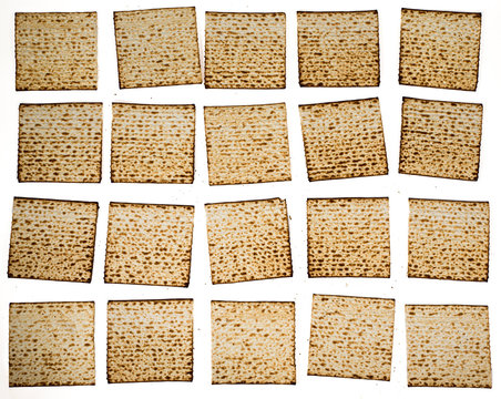 matza slices organizing in rows - Traditional kosher bread for Passover