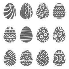 Set easter egg with curly ornament. Pack icon silhouette easter egg