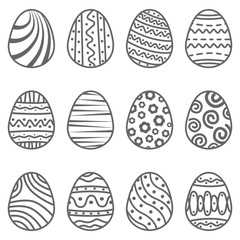 Set easter egg with curly ornament. Pack icon line easter egg