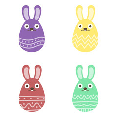 Set easter bunny egg with ornament. Pack icon colorful bunny egg