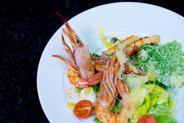 Caesar salad with shrimp