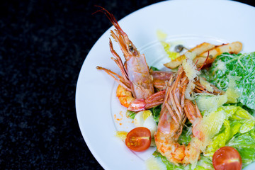 Caesar salad with shrimp