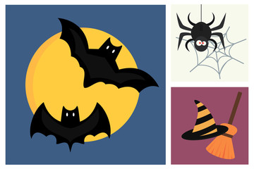 Halloween vector icons set traditional trick or treat celebration cemetery collection and darkness decoration design fantasy fear vector illustration.