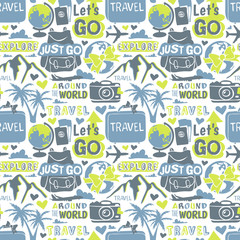 Fototapeta premium Travel motivation badge vector seamless patterns