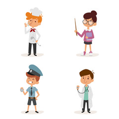 cartoon profession kids children vector set illustration person childhood chef policeman doctor teacher uniform worker character