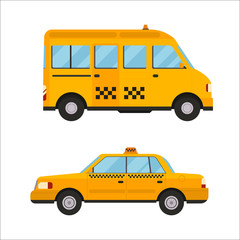 Yellow taxi bus vector illustration isolated car city travel cab transport traffic road street wheel service symbol icon passenger auto business sign