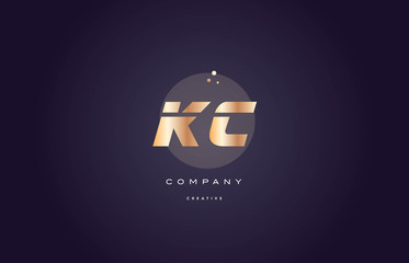 kc k c  gold metal purple alphabet letter logo icon template