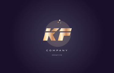 kf k f  gold metal purple alphabet letter logo icon template