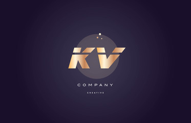 kv k v  gold metal purple alphabet letter logo icon template