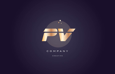 pv p v  gold metal purple alphabet letter logo icon template
