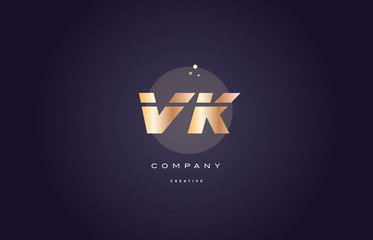 vk v k  gold metal purple alphabet letter logo icon template