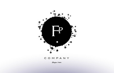 fp f p  circle grunge splash alphabet letter logo vector icon template