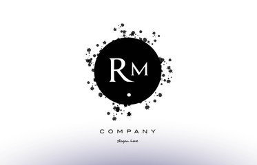 rm r m  circle grunge splash alphabet letter logo vector icon template