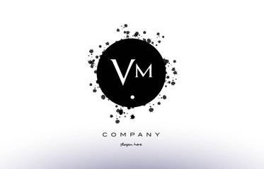 vm v m  circle grunge splash alphabet letter logo vector icon template