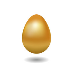Realistic golden Easter egg isolated on white background. Traditional festive decoration. Vector illustration for greeting card, party invitation, banner, poster, website.