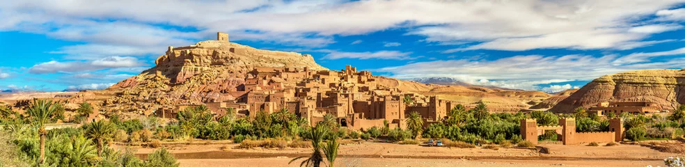 Fototapete Marokko Panoramablick auf Ait Benhaddou, ein UNESCO-Weltkulturerbe in Marokko