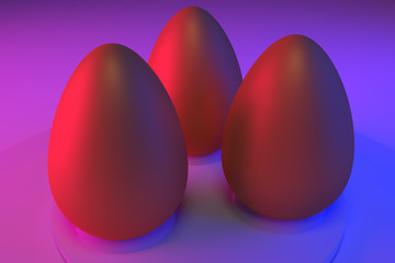 goldene Eier in blauem und rotem Licht