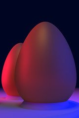 goldene Eier in blauem und rotem Licht