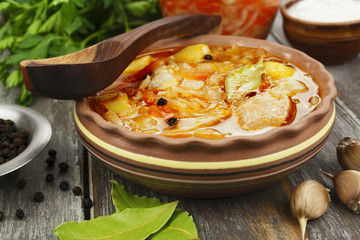 Traditional shchi with sauerkraut