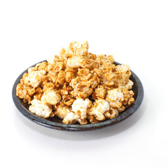 Unhealthy popcorn snacks on a white background