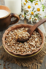 Buckwheat porridge in the ceramic pot