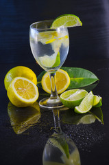 Lemon water and citrus fruits