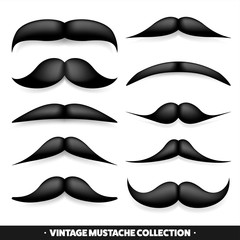 Mustache isolated on white. Black vector vintage moustache. Facial hair.Barber shop. Retro collection. Hipster beard.