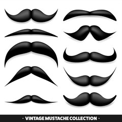 Mustache isolated on white. Black vector vintage moustache. Facial hair.Barber shop. Retro collection. Hipster beard.