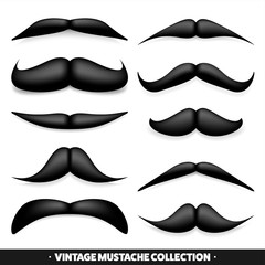 Mustache isolated on white. Black vector vintage moustache. Facial hair.Barber shop. Retro collection. Hipster beard.