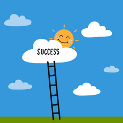 Success arrow and ladder to cloud cartoon vector illustration, business concept