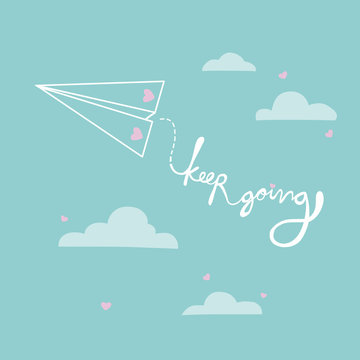 Keep going word from paper airplane cartoon vector illustration, business concept