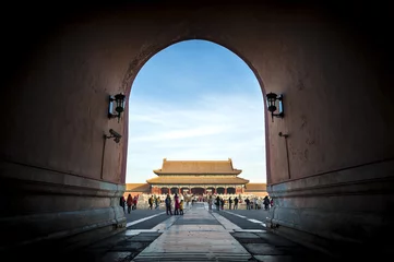 Deurstickers View of the Gate of Supreme Harmony from beneath the Meridian Gate at the Forbidden City, Beijing © Stripped Pixel