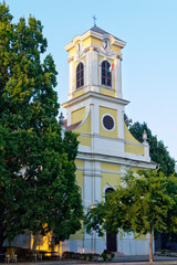 The bell-tower of the St. Claire (Klara) Roman Catholic Church in Szarvas, Hungary