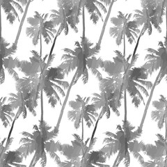 Tropical background seamless pattern of imitation of watercolor palms