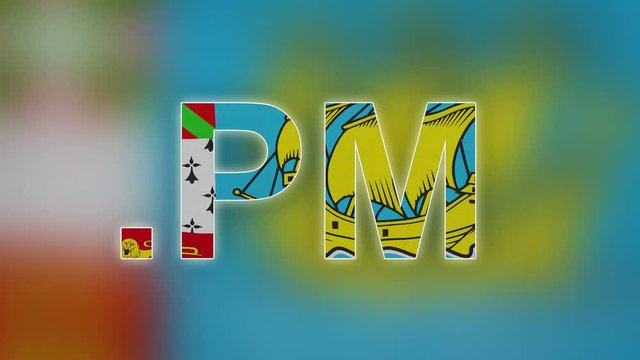 PM - internet domain of Saint Pierre and Miquelon...Typing top-level domain ".PM" against blurred waving national flag of Saint Pierre and Miquelon. Highly detailed fabric texture for 4K resolution.