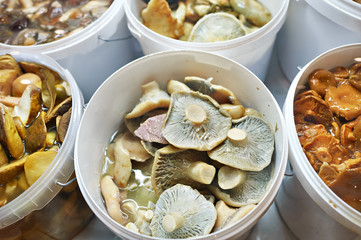 Salted mushrooms on market