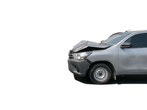 Car crash from car accident on the road in a city car pickup wait insurance White background of clipping path and selection path