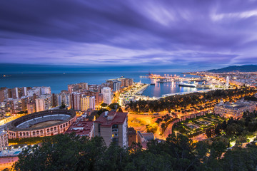 Malaga panoramic cityscape at evening