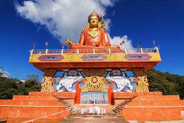 Beautiful Samdruptse statue, a huge buddhist memorial statue in Sikkim, blue cloudy sky in...